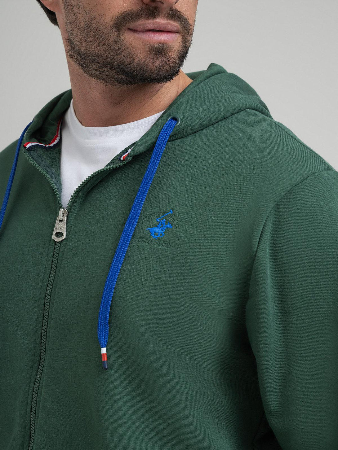 Beverly Hills Polo Club UK-CONTRAST POLO PONY ZIP HOODIE WOOD GREEN