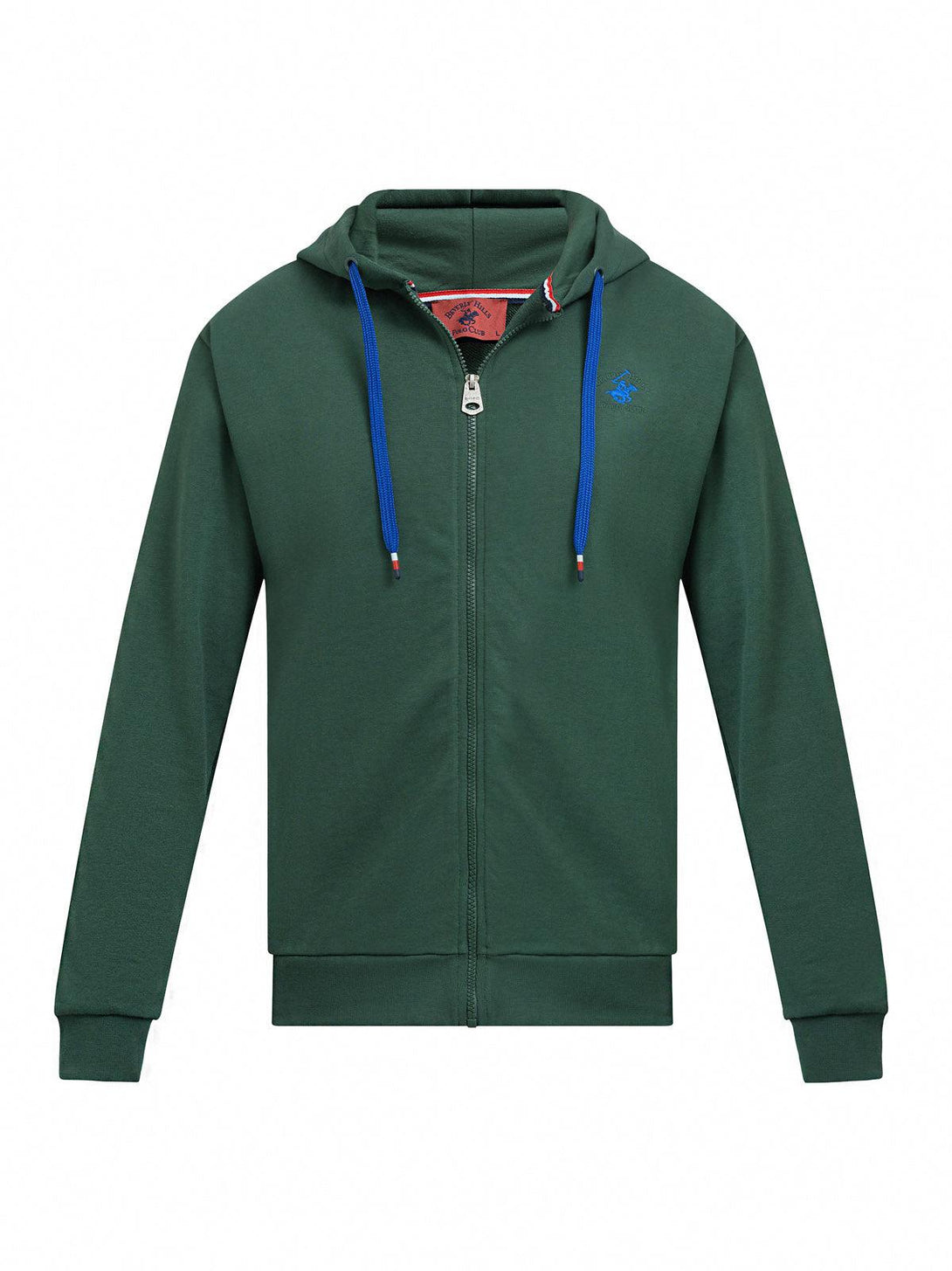 Beverly Hills Polo Club UK-CONTRAST POLO PONY ZIP HOODIE WOOD GREEN