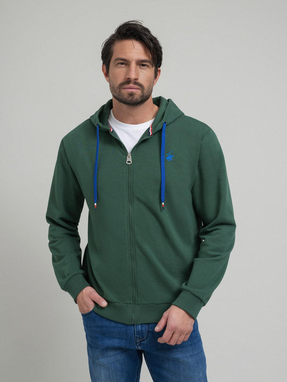 CONTRAST POLO PONY ZIP HOODIE WOOD GREEN – BEVERLY HILLS POLO CLUB