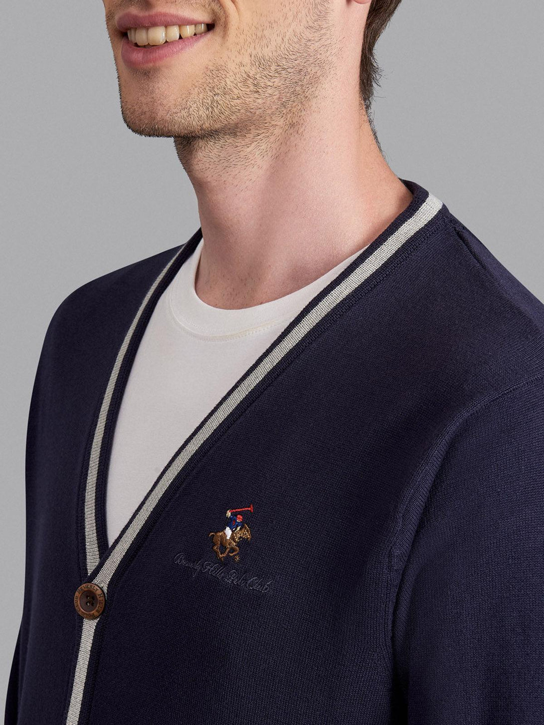 Beverly Hills Polo Club UK-CONTRAST STRIPE COTTON KNIT CARDIGAN TRUE NAVY