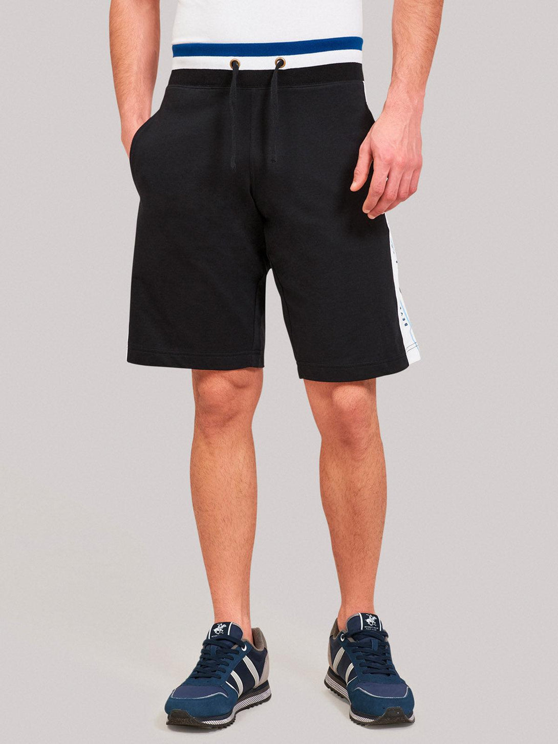 Beverly Hills Polo Club UK-CONTRAST STRIPE FLEECE SHORTS BLACK