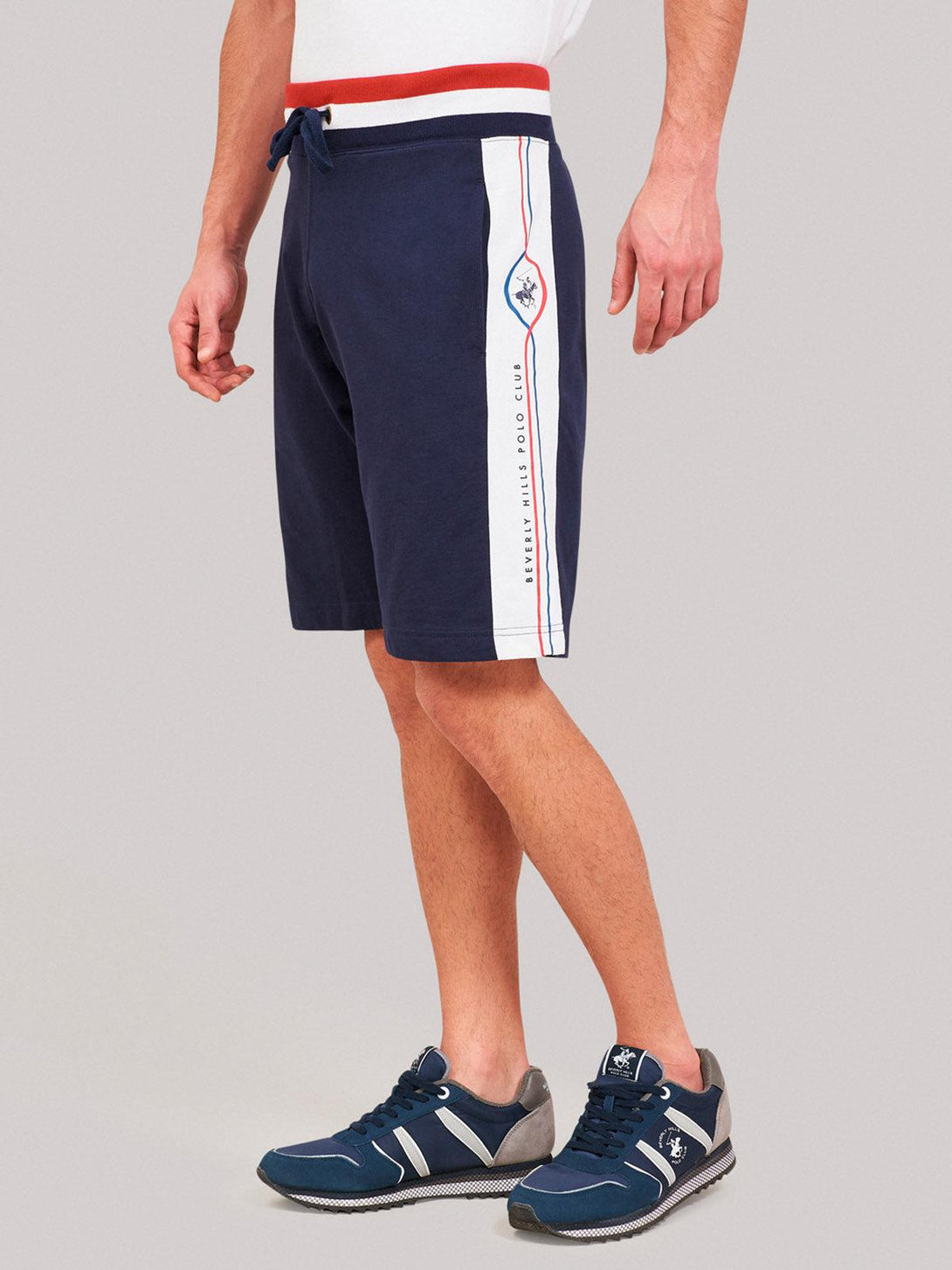 Beverly Hills Polo Club UK-CONTRAST STRIPE FLEECE SHORTS TRUE NAVY