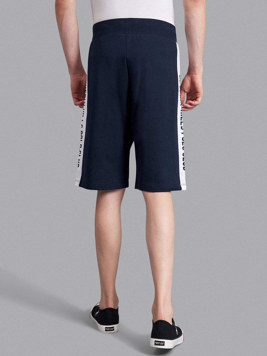 Beverly Hills Polo Club UK-CONTRAST STRIPE LOGO FLEECE SHORTS NAVY