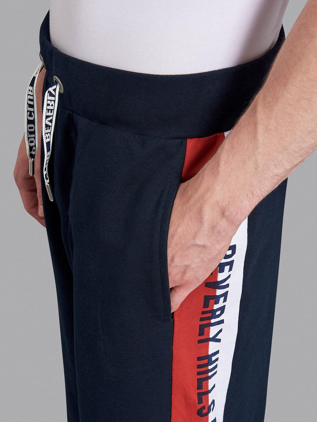 Beverly Hills Polo Club UK-CONTRAST STRIPE LOGO FLEECE SHORTS NAVY