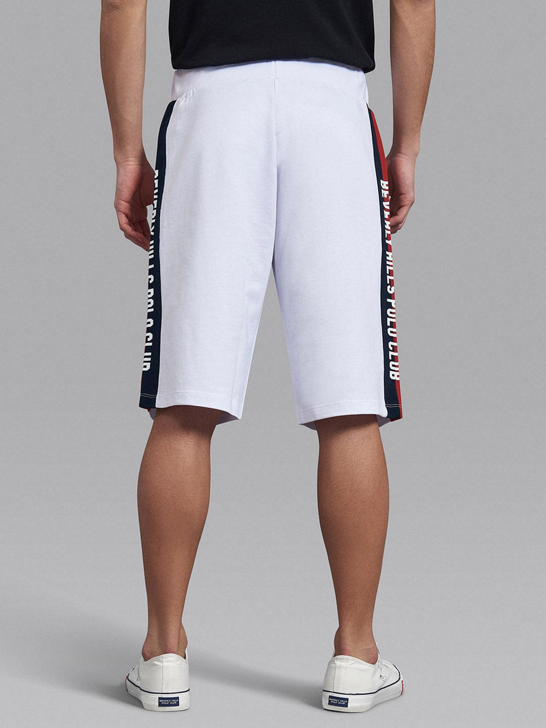 Beverly Hills Polo Club UK-CONTRAST STRIPE LOGO FLEECE SHORTS WHITE