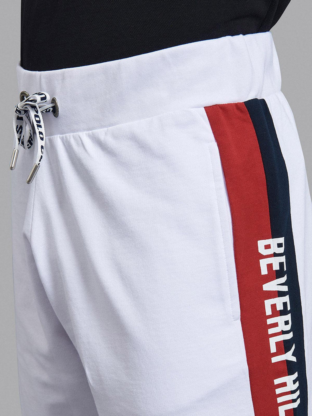 Beverly Hills Polo Club UK-CONTRAST STRIPE LOGO FLEECE SHORTS WHITE