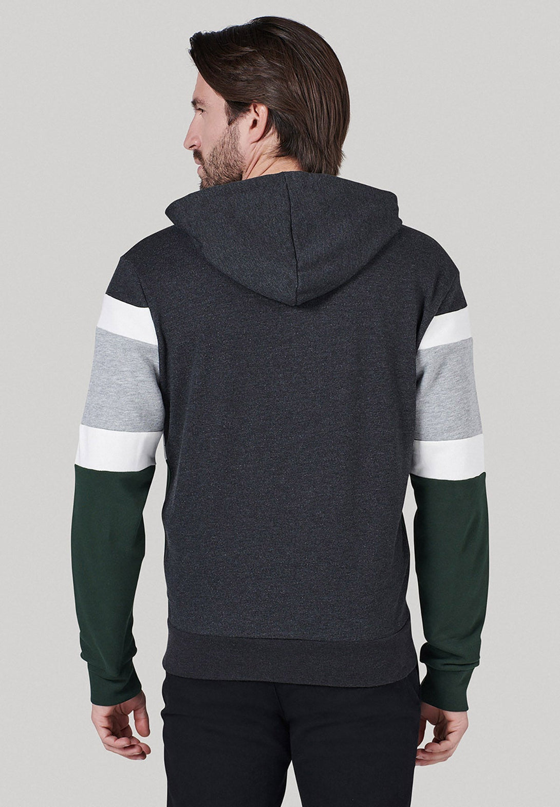 Beverly Hills Polo Club UK-CONTRAST STRIPE PANEL ESSENTIAL LOGO ZIP HOODIE DARK GREY