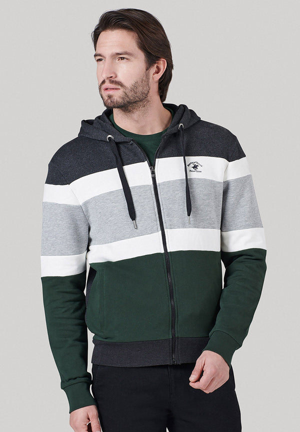 Beverly Hills Polo Club UK-CONTRAST STRIPE PANEL ESSENTIAL LOGO ZIP HOODIE DARK GREY