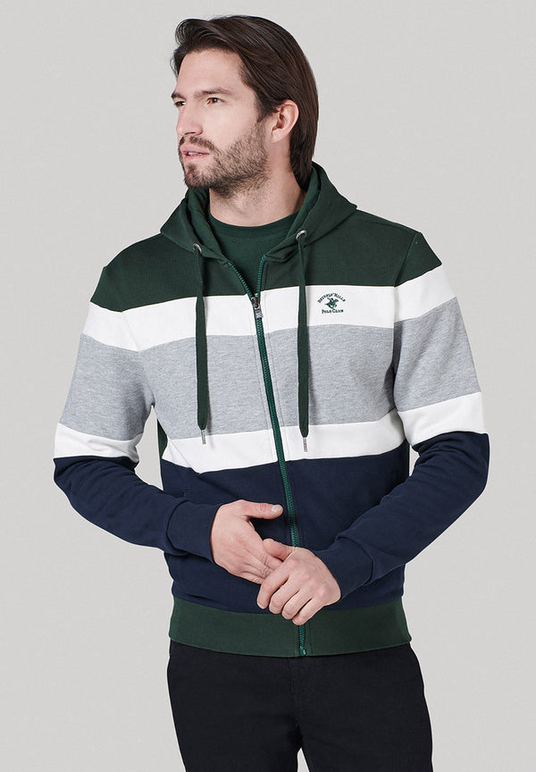 Beverly Hills Polo Club UK-CONTRAST STRIPE PANEL ESSENTIAL LOGO ZIP HOODIE MUSK