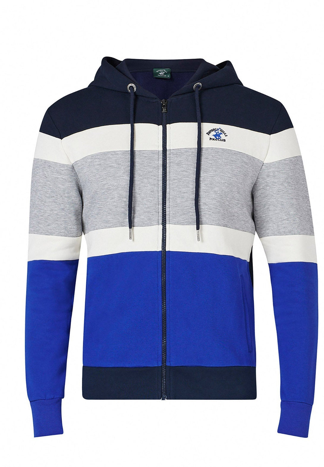 Beverly Hills Polo Club UK-CONTRAST STRIPE PANEL ESSENTIAL LOGO ZIP HOODIE NAVY