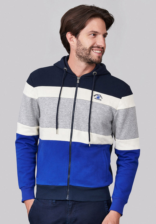 Beverly Hills Polo Club UK-CONTRAST STRIPE PANEL ESSENTIAL LOGO ZIP HOODIE NAVY