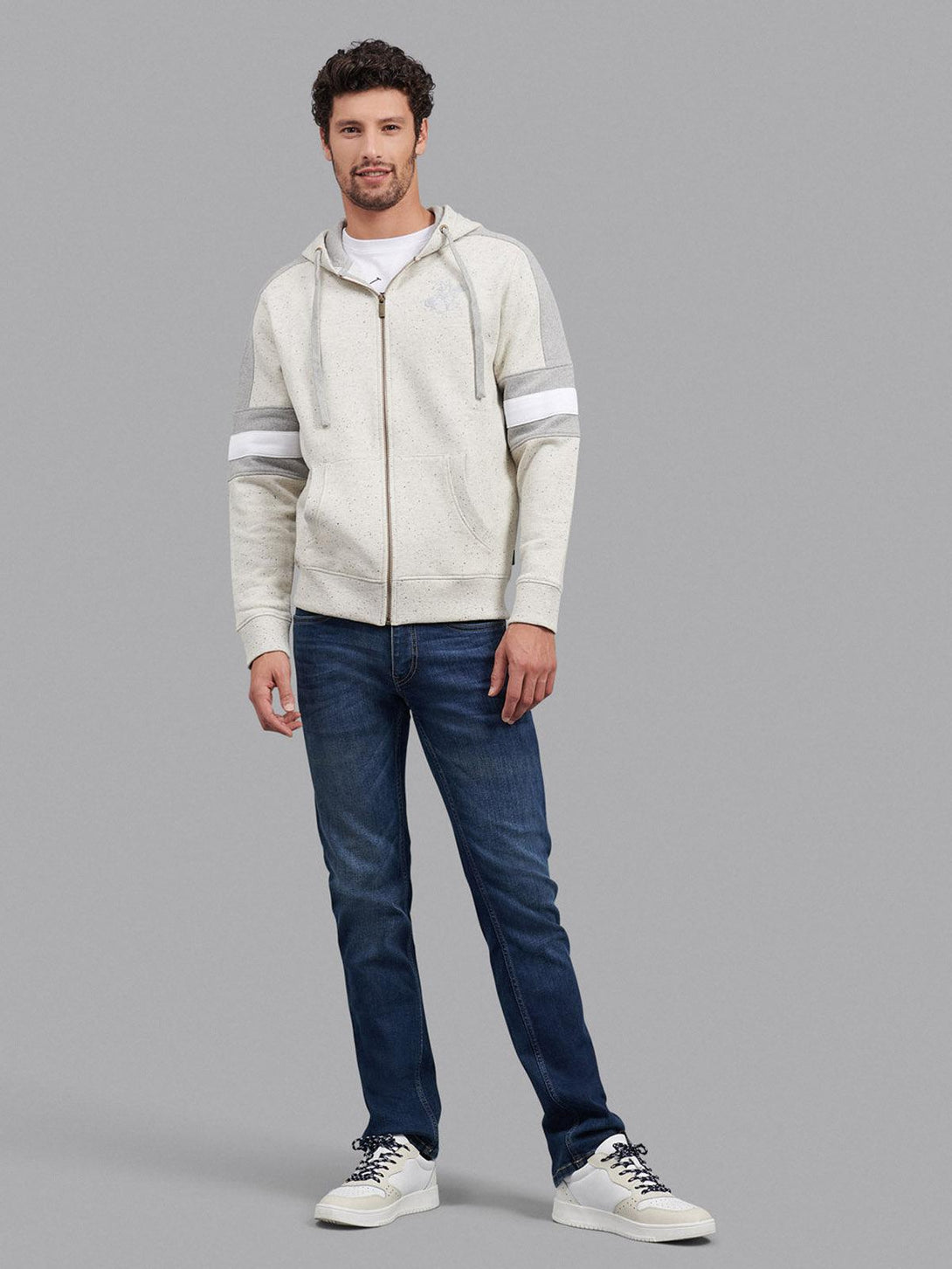 Beverly Hills Polo Club UK-CONTRAST STRIPE ZIP HOODIE HEATHER OATMEAL