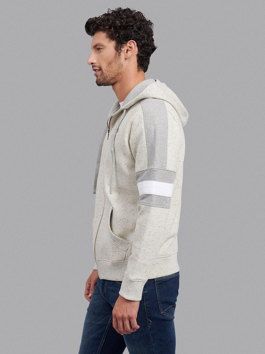 Beverly Hills Polo Club UK-CONTRAST STRIPE ZIP HOODIE HEATHER OATMEAL