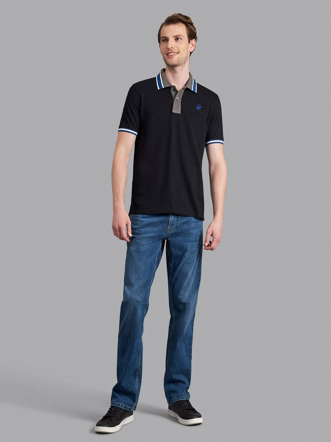 Beverly Hills Polo Club UK-CONTRAST TIPPED SIGNATURE POLO SHIRT BLACK