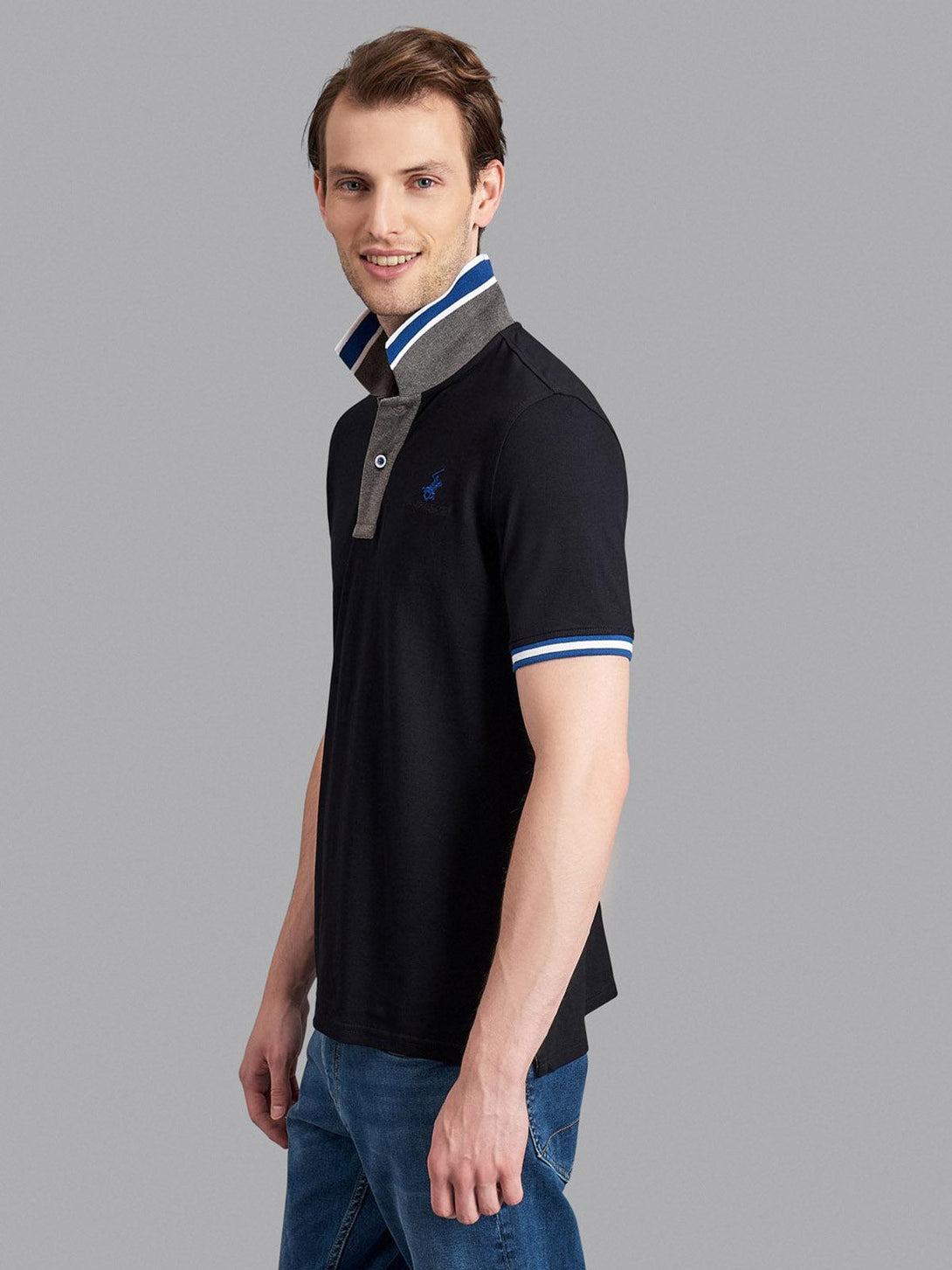 Beverly Hills Polo Club UK-CONTRAST TIPPED SIGNATURE POLO SHIRT BLACK