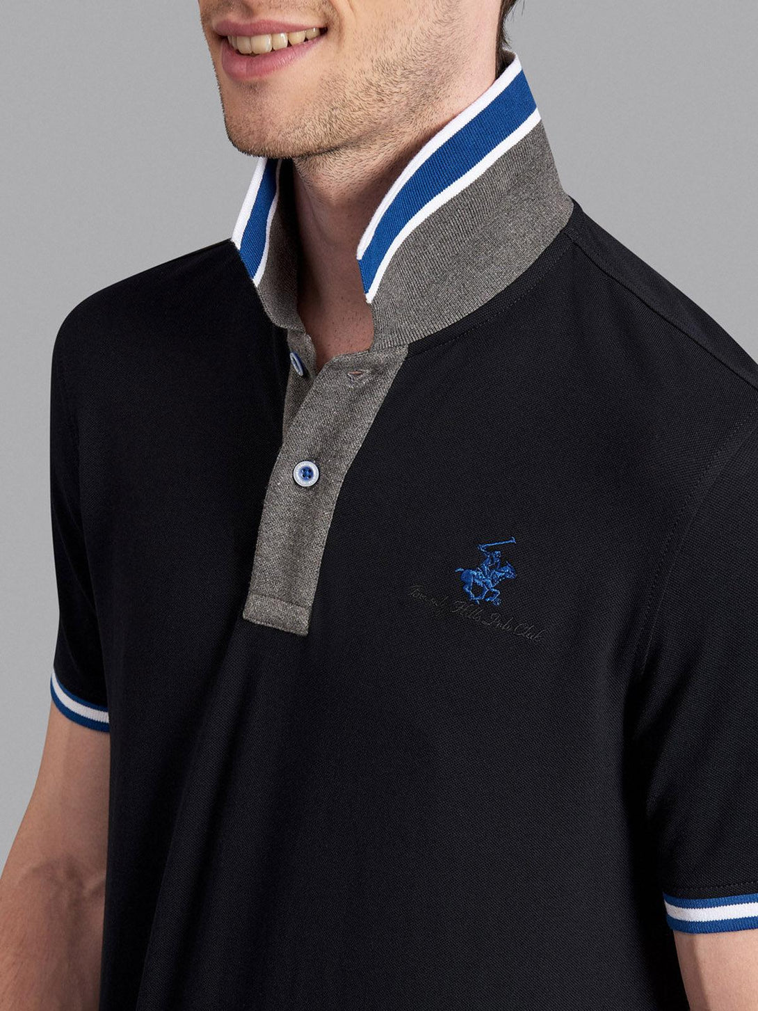 Beverly Hills Polo Club UK-CONTRAST TIPPED SIGNATURE POLO SHIRT BLACK