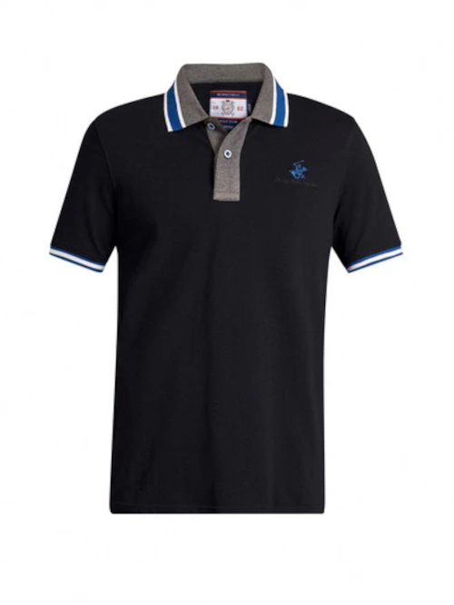 Beverly Hills Polo Club UK-CONTRAST TIPPED SIGNATURE POLO SHIRT BLACK