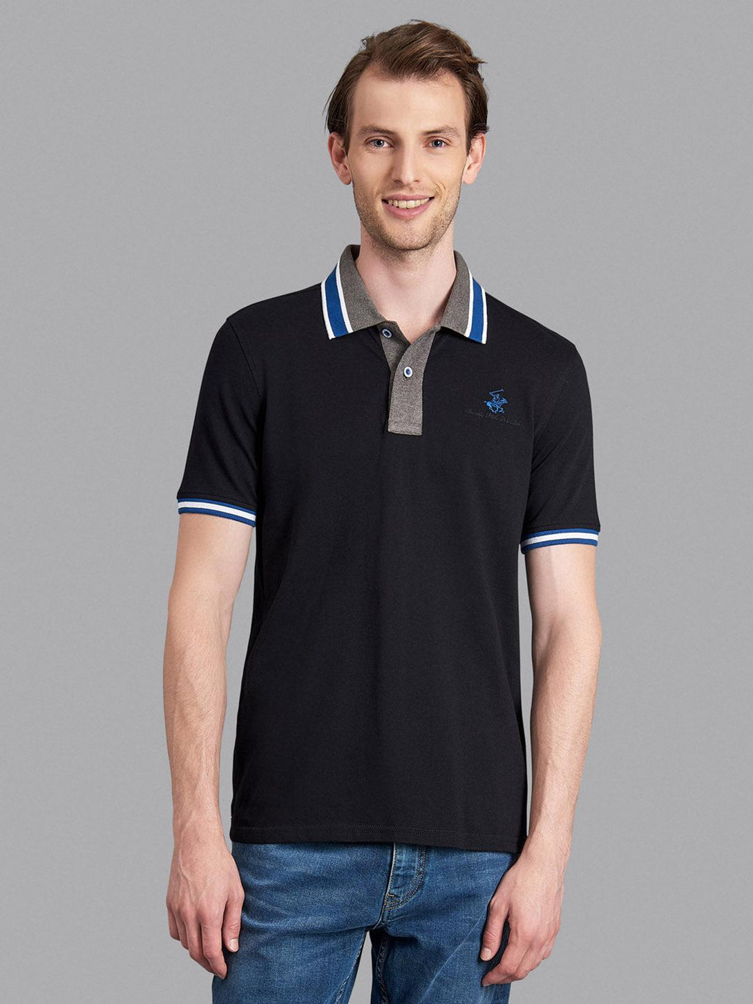 Beverly Hills Polo Club UK-CONTRAST TIPPED SIGNATURE POLO SHIRT BLACK