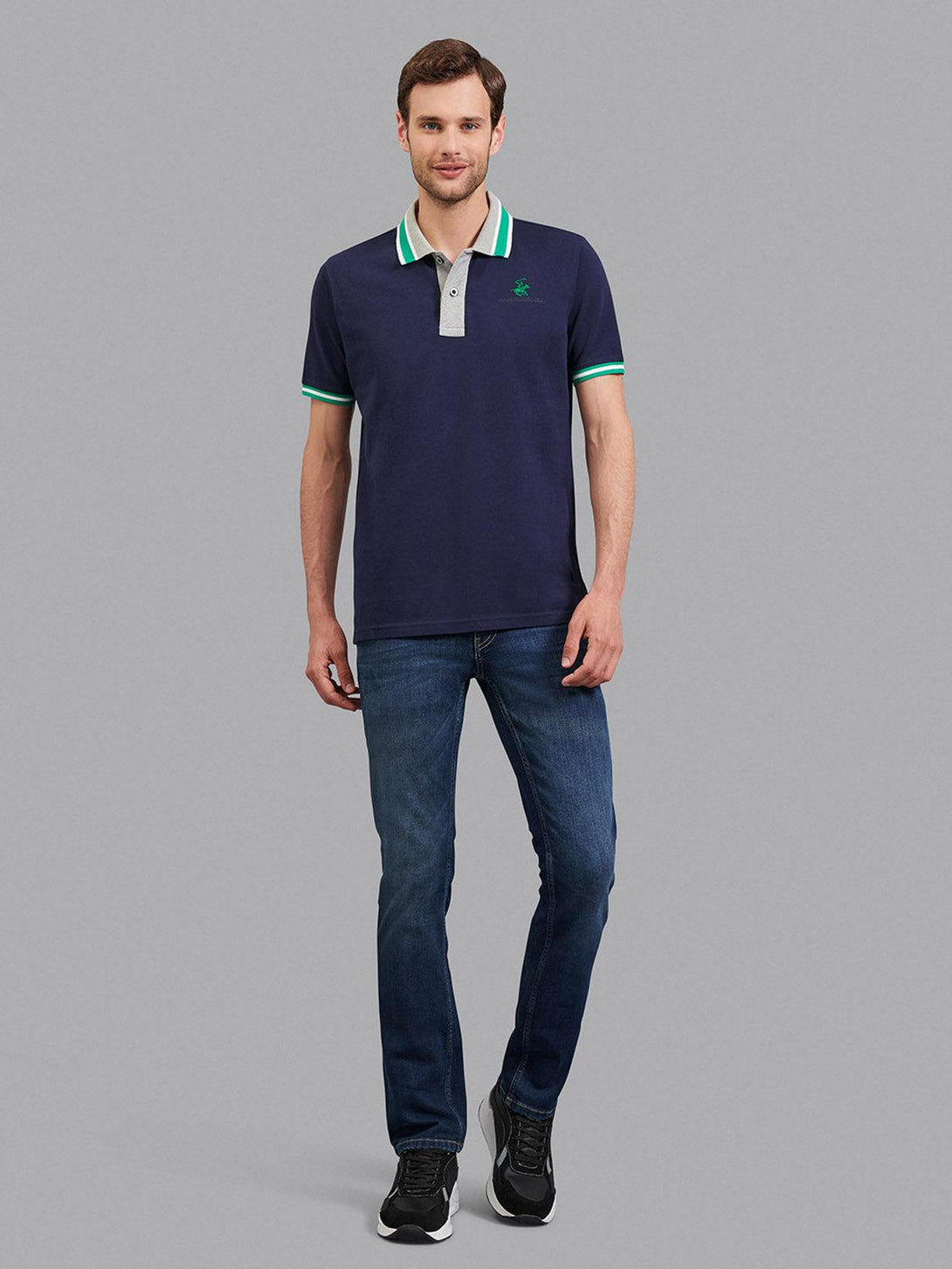 Beverly Hills Polo Club UK-CONTRAST TIPPED SIGNATURE POLO SHIRT TRUE NAVY