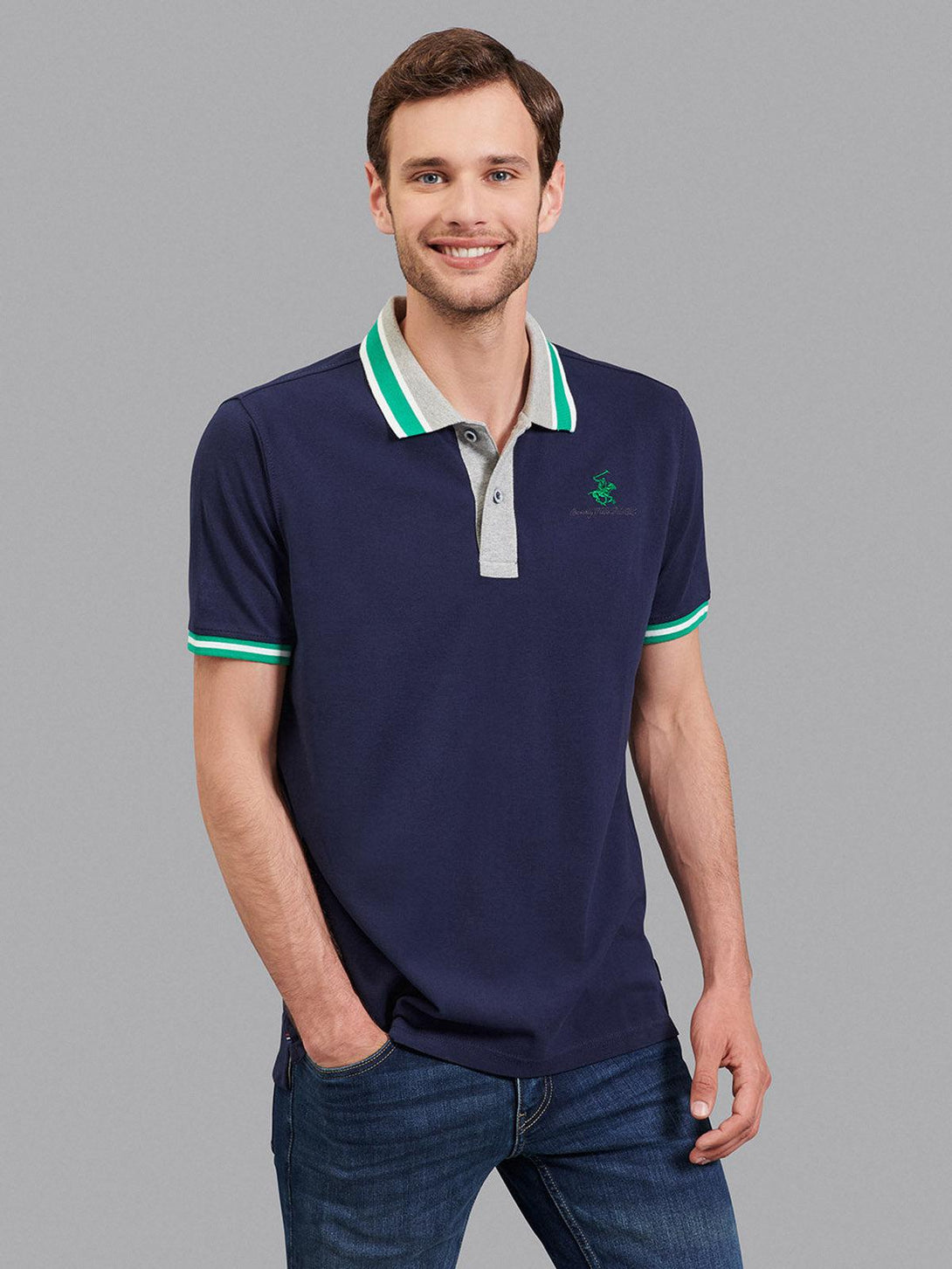 Beverly Hills Polo Club UK-CONTRAST TIPPED SIGNATURE POLO SHIRT TRUE NAVY