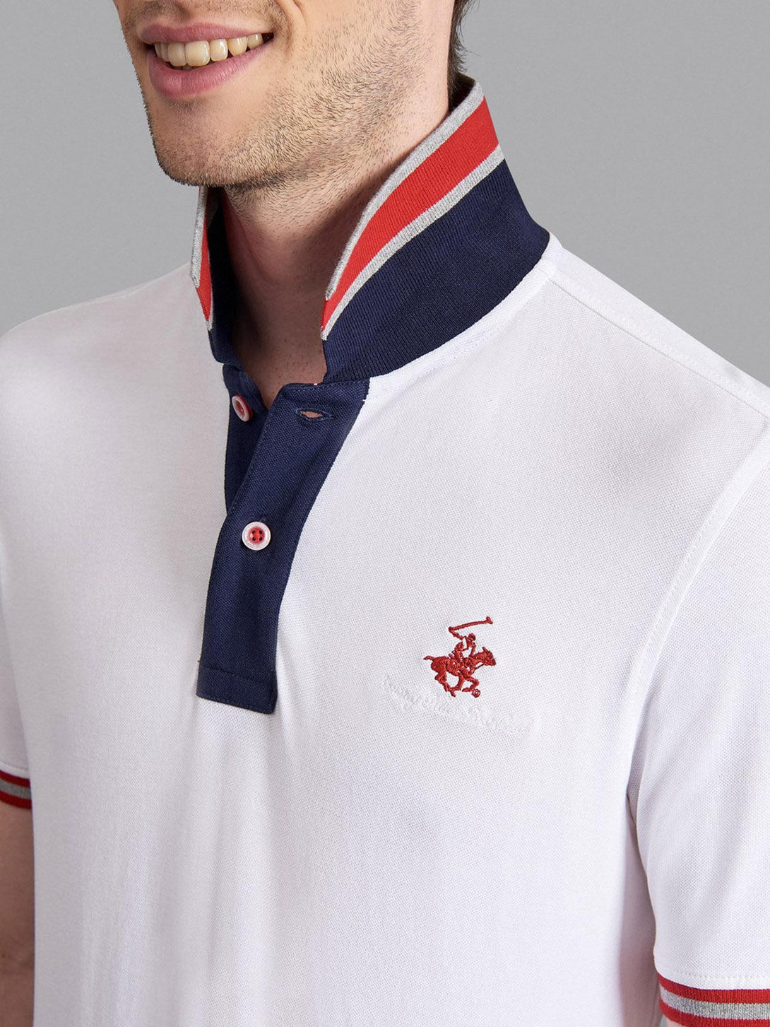 Beverly Hills Polo Club UK-CONTRAST TIPPED SIGNATURE POLO SHIRT WHITE