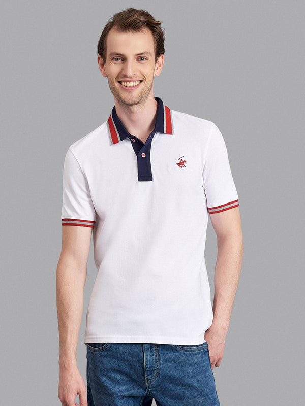 Beverly Hills Polo Club UK-CONTRAST TIPPED SIGNATURE POLO SHIRT WHITE