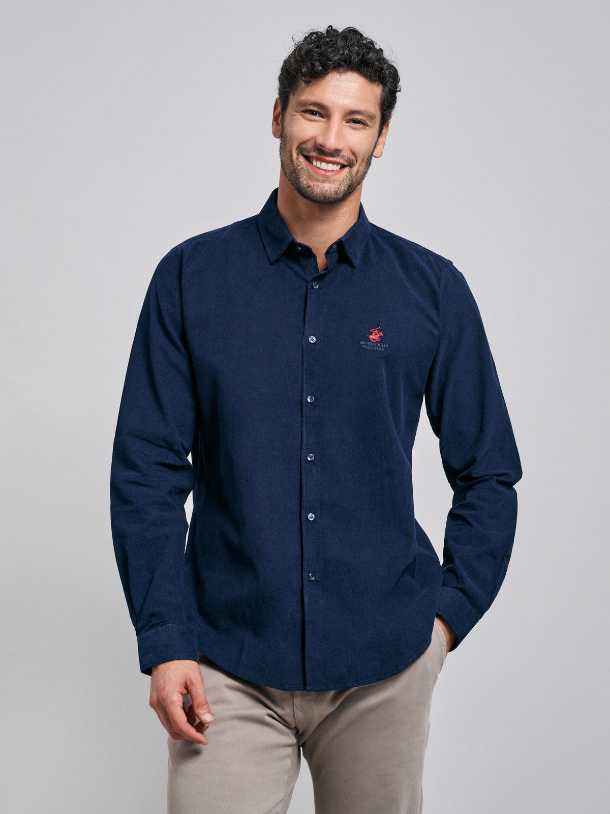 Beverly Hills Polo Club UK-CORDUROY SHIRT NIGHT BLUE