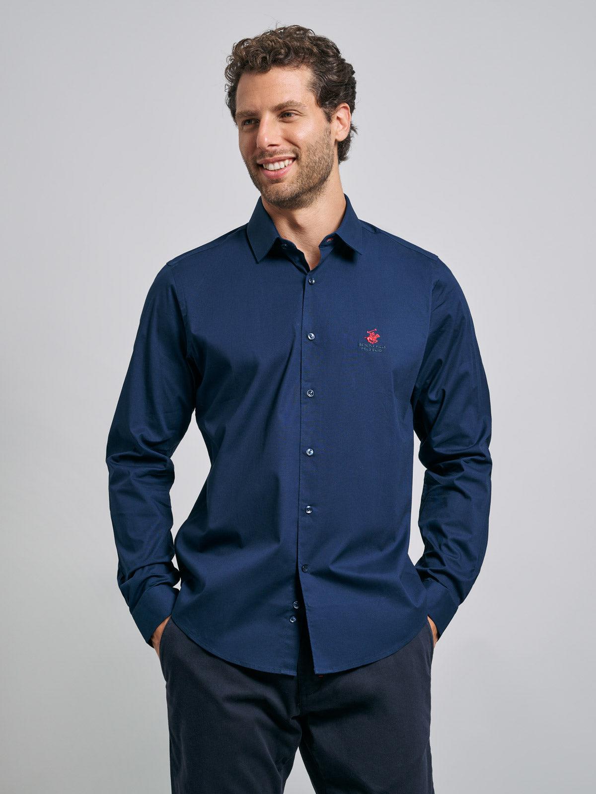 Beverly Hills Polo Club UK-COTTON OXFORD SHIRT NAVY