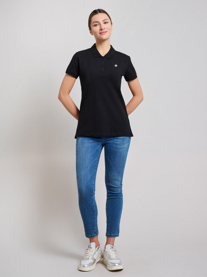 Beverly Hills Polo Club UK-COTTON PIQUE POLO SHIRT CLUB BLACK