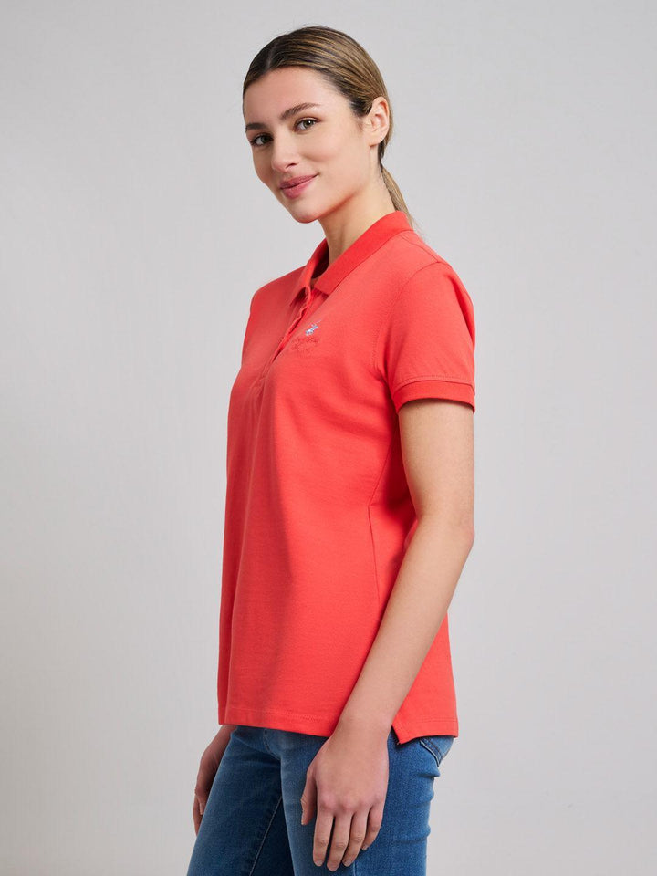 Beverly Hills Polo Club UK-COTTON PIQUE POLO SHIRT SUNSHINE PEACH