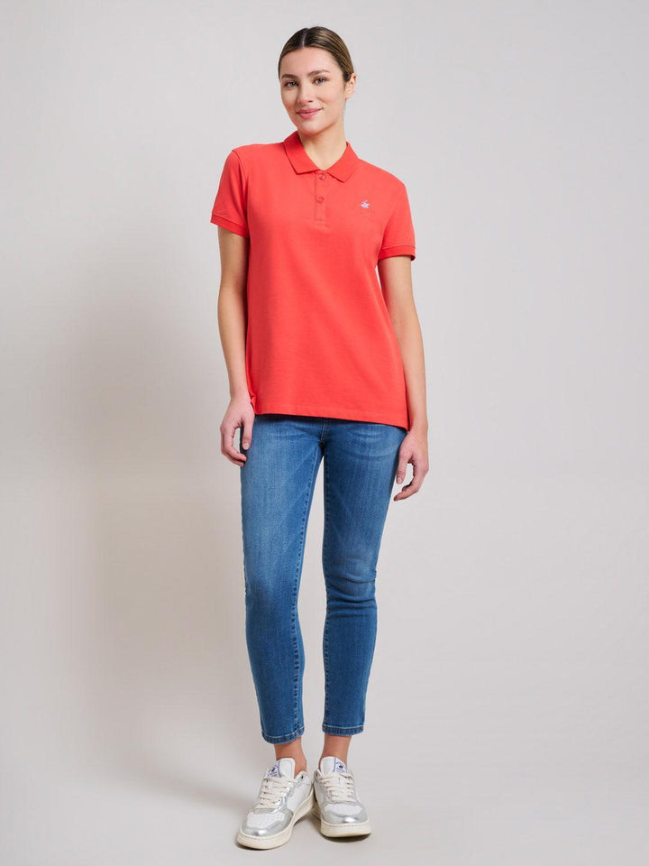 Beverly Hills Polo Club UK-COTTON PIQUE POLO SHIRT SUNSHINE PEACH