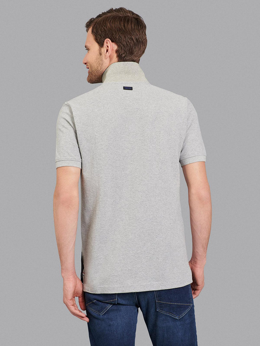 Beverly Hills Polo Club UK-CROSS PANELLED SIGNATURE POLO SHIRT HEATHER GREY