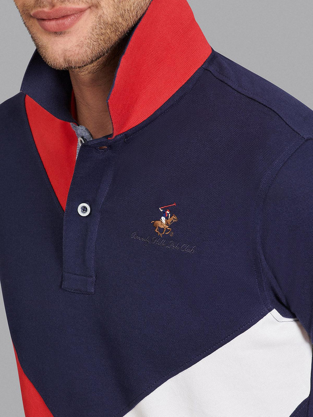 Beverly Hills Polo Club UK-CROSS PANELLED SIGNATURE POLO SHIRT TRUE NAVY