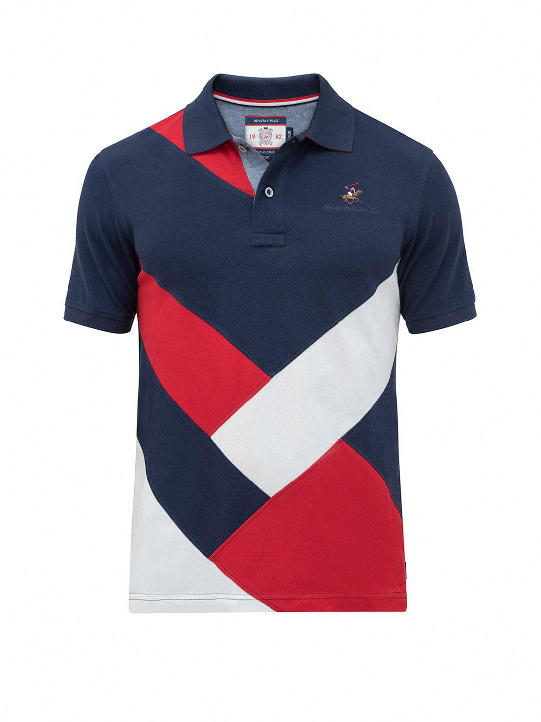 Beverly Hills Polo Club UK-CROSS PANELLED SIGNATURE POLO SHIRT TRUE NAVY