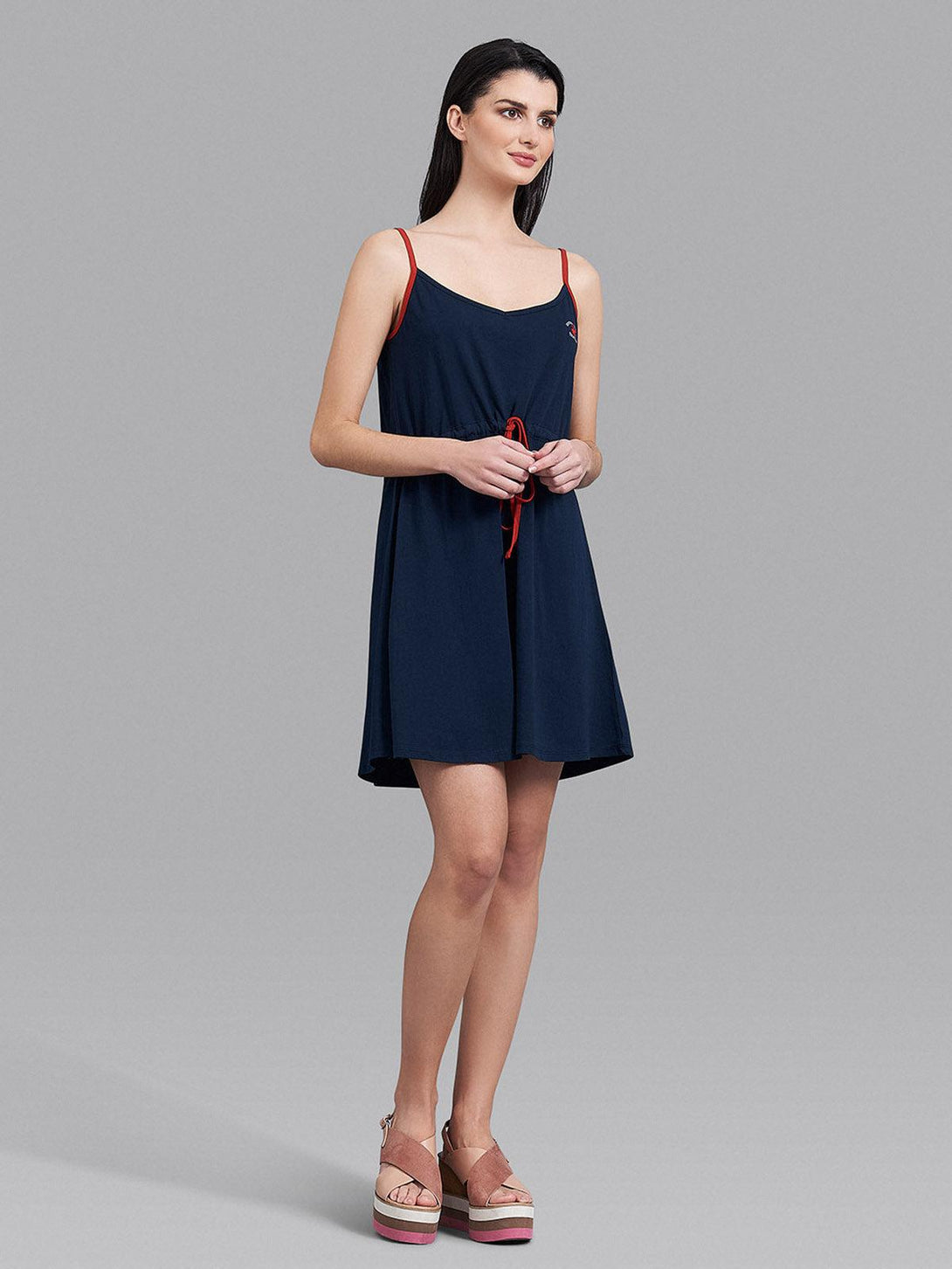 Beverly Hills Polo Club UK-DRAWSTRING WAIST DRESS NAVY