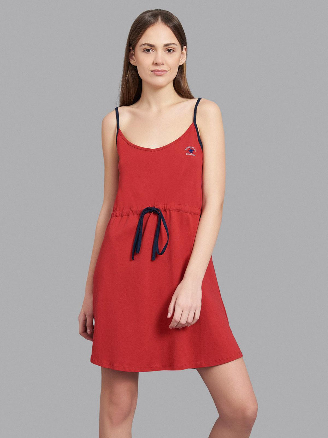 Beverly Hills Polo Club UK-DRAWSTRING WAIST DRESS RED