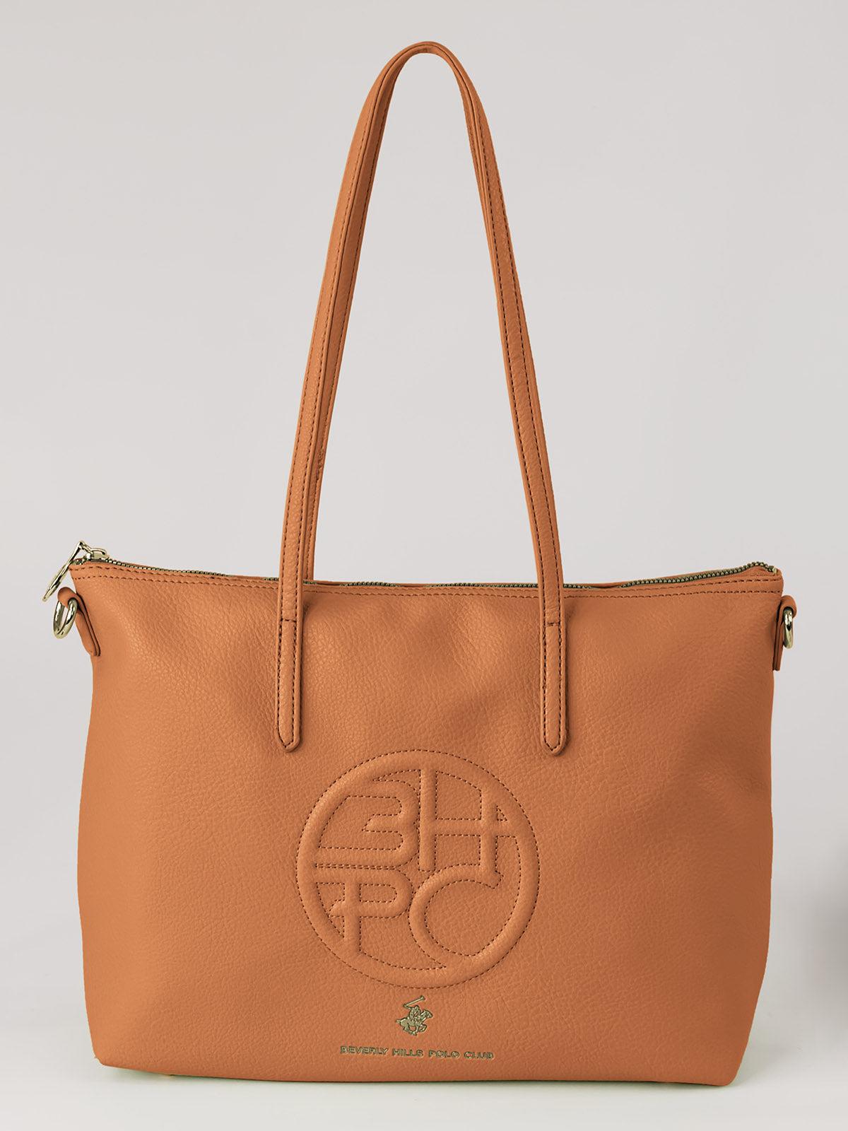 EMBOSSED BHPC TOTE BAG BROWN BEVERLY HILLS POLO CLUB