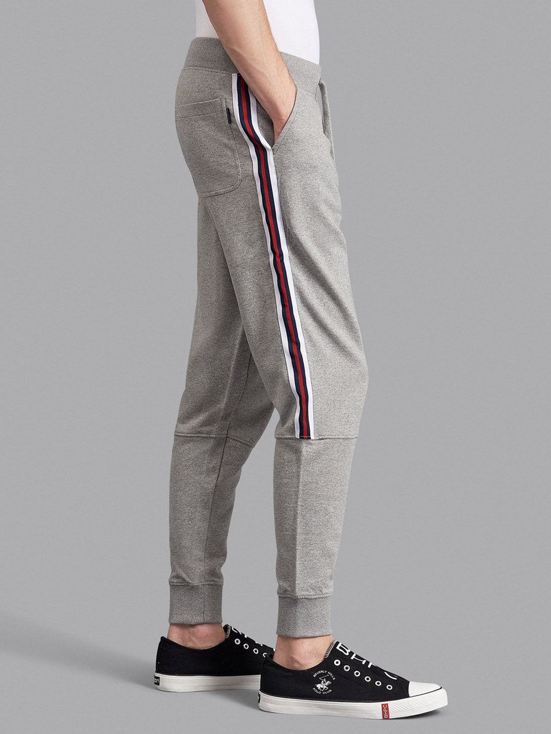 Beverly Hills Polo Club UK-EMBOSSED KNEE SEAM JOGGERS HEATHER GREY