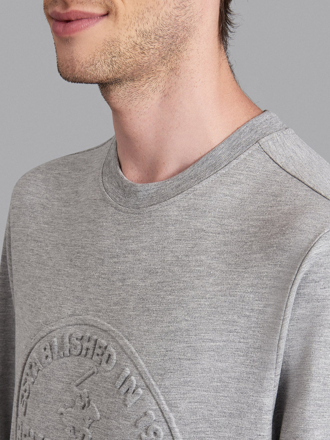 Beverly Hills Polo Club UK-EMBOSSED OVERSIZED POLO PONY SWEATSHIRT HEATHER GREY