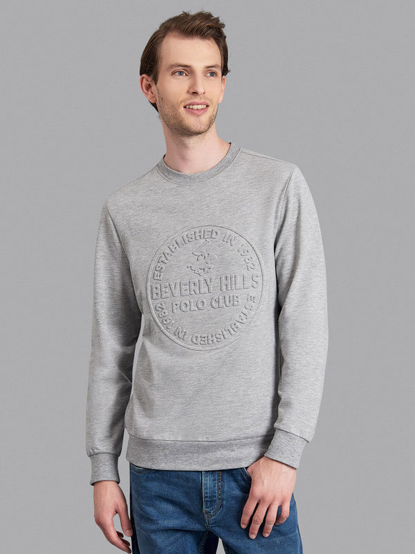 Beverly Hills Polo Club UK-EMBOSSED OVERSIZED POLO PONY SWEATSHIRT HEATHER GREY