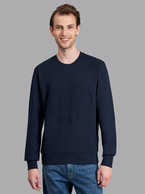 Beverly Hills Polo Club UK-EMBOSSED OVERSIZED POLO PONY SWEATSHIRT NAVY