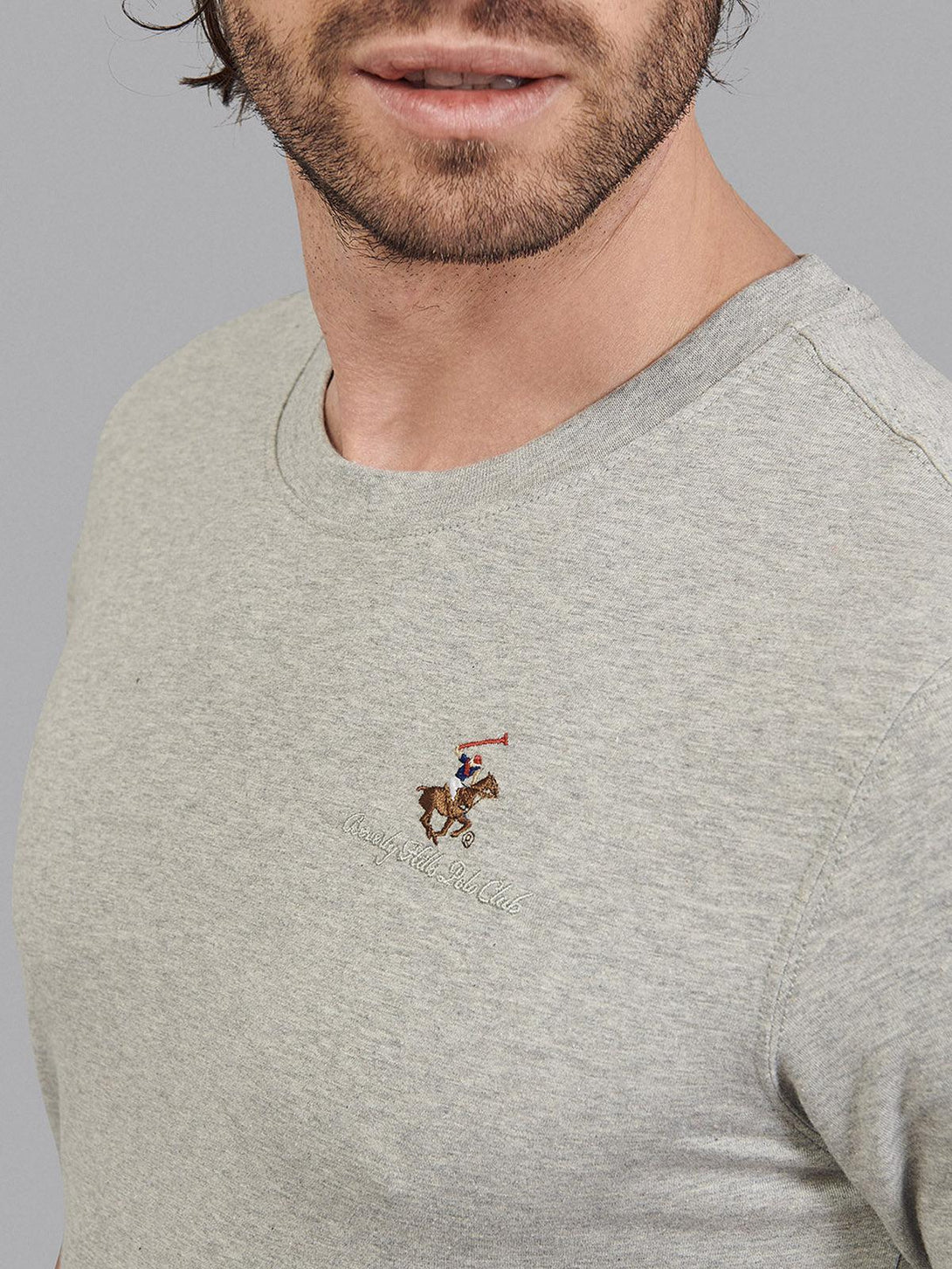 Beverly Hills Polo Club UK-ESSENTIAL FULL COLOUR SIGNATURE T-SHIRT HEATHER GREY