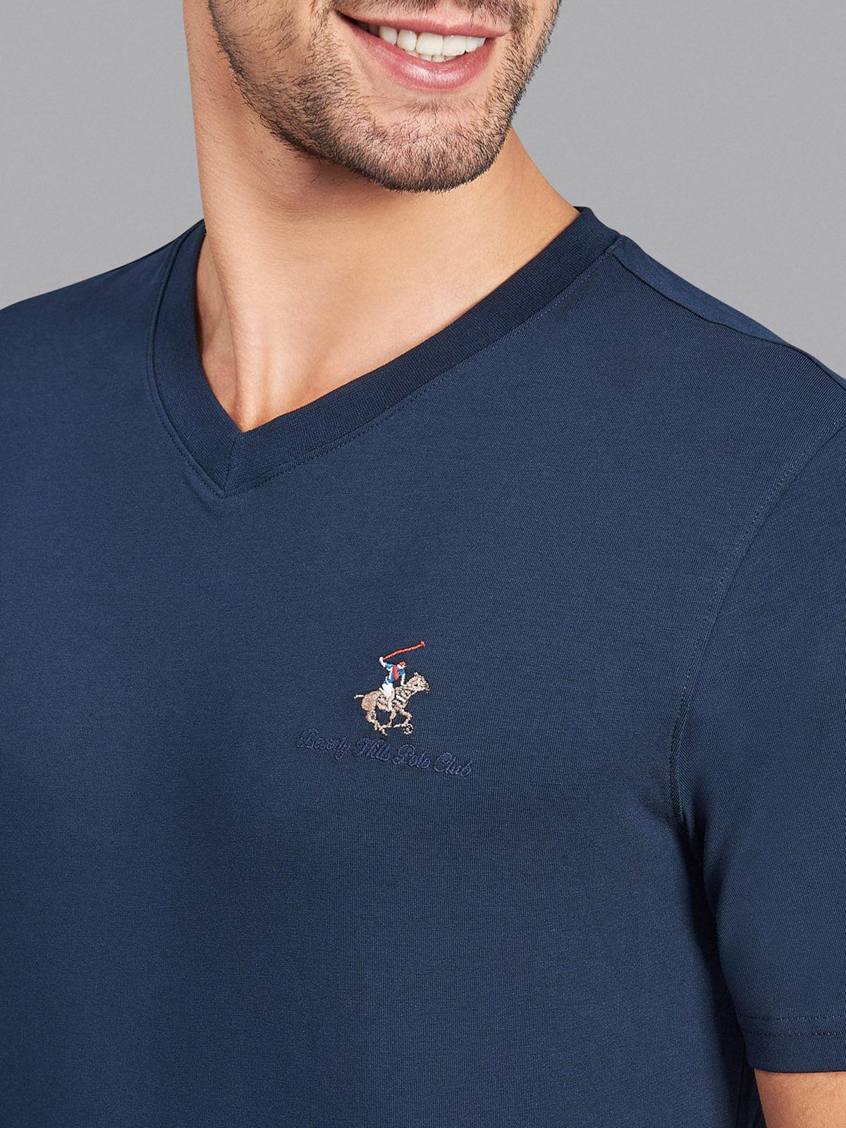 ESSENTIAL FULL COLOUR SIGNATURE V NECK T SHIRT TRUE NAVY BEVERLY HILLS POLO CLUB