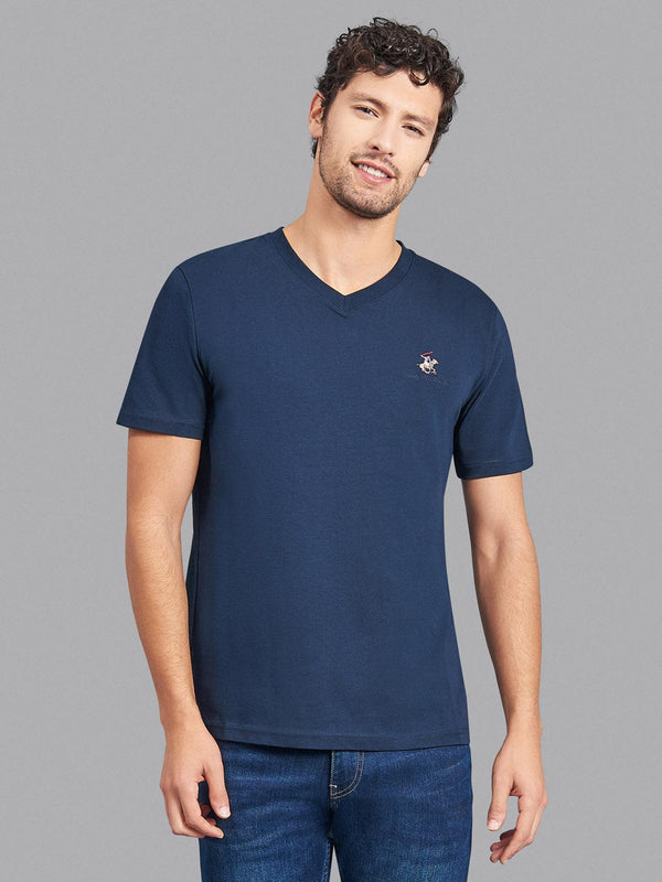 Beverly Hills Polo Club UK-ESSENTIAL FULL COLOUR SIGNATURE V-NECK T-SHIRT TRUE NAVY