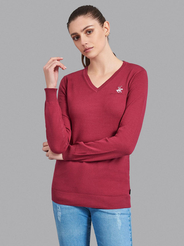 Beverly Hills Polo Club UK-ESSENTIAL POLO PONY V-NECK SWEATER SANGRIA