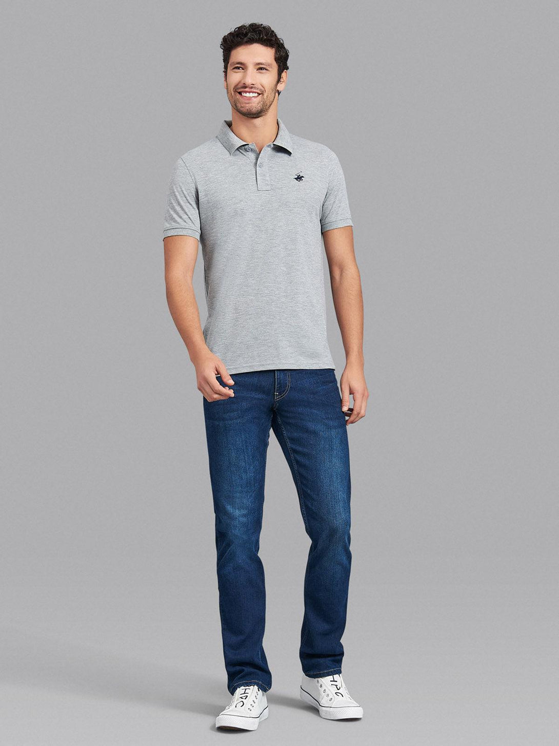 Beverly Hills Polo Club UK-ESSENTIAL POLO SHIRT HEATHER GREY