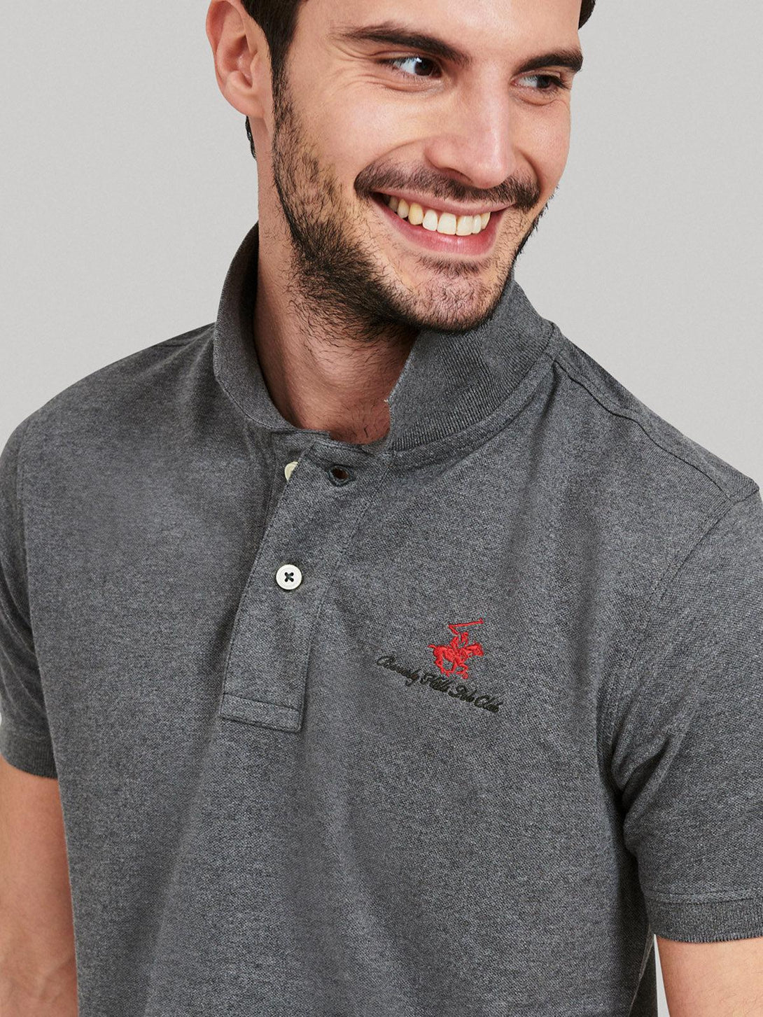 Beverly Hills Polo Club UK-ESSENTIAL SIGNATURE POLO SHIRT HEATHER CHARCOAL