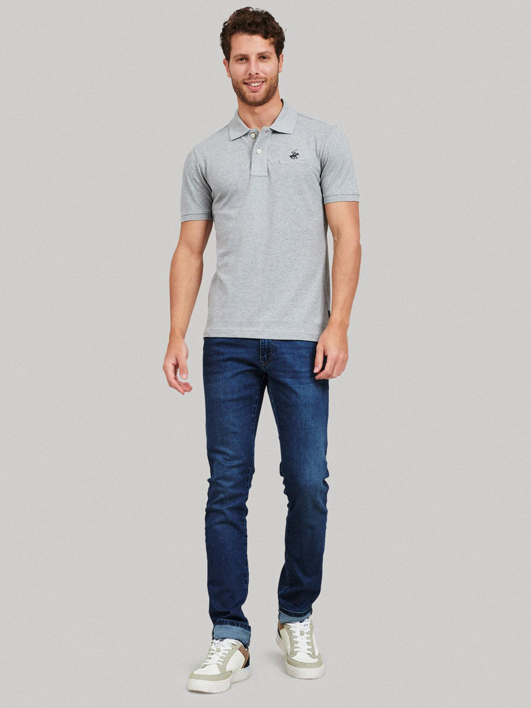 Beverly Hills Polo Club UK-ESSENTIAL SIGNATURE POLO SHIRT HEATHER GREY