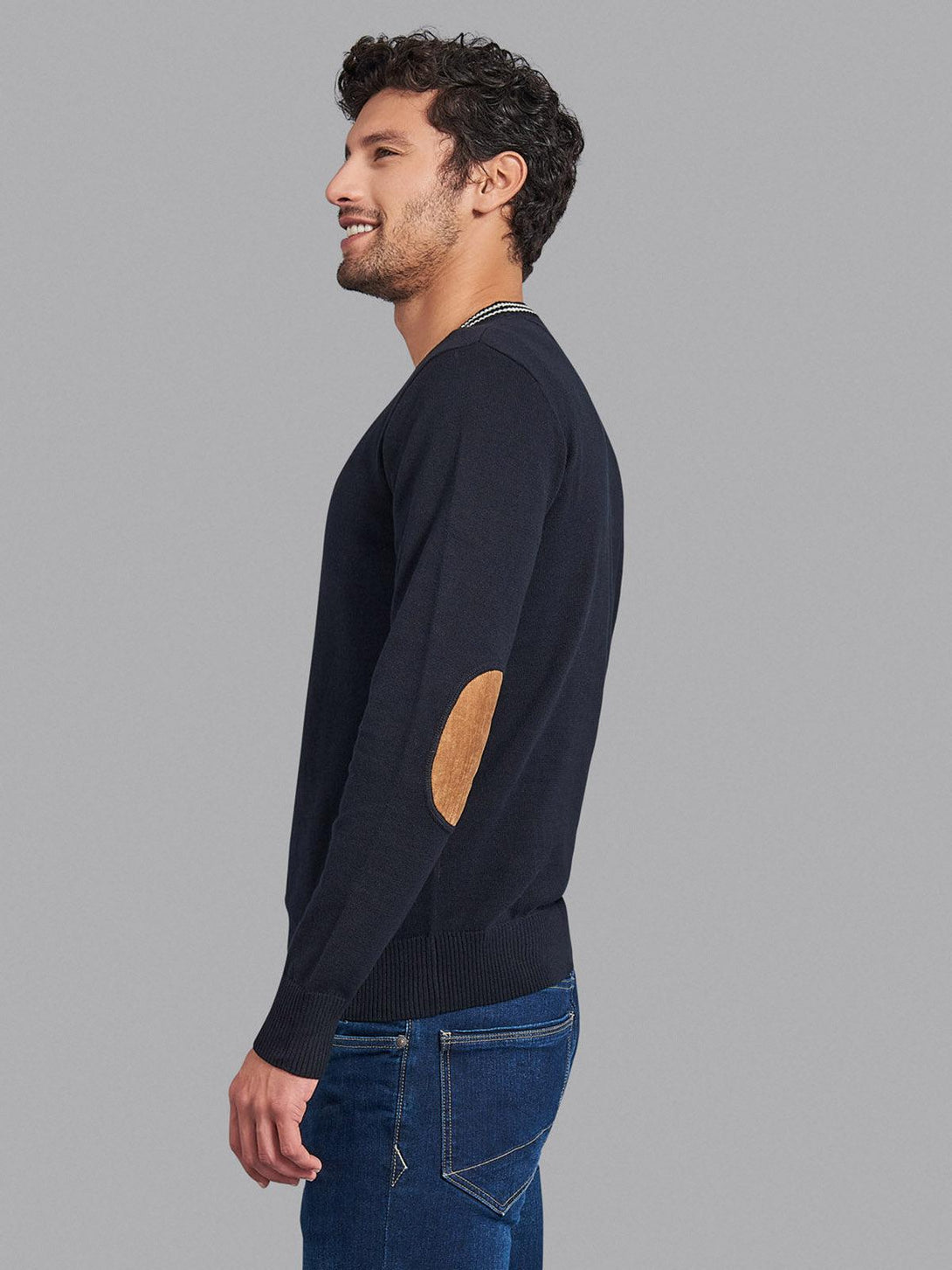 Beverly Hills Polo Club UK-ESSENTIAL TIPPED V-NECK COTTON KNIT SWEAT BLACK