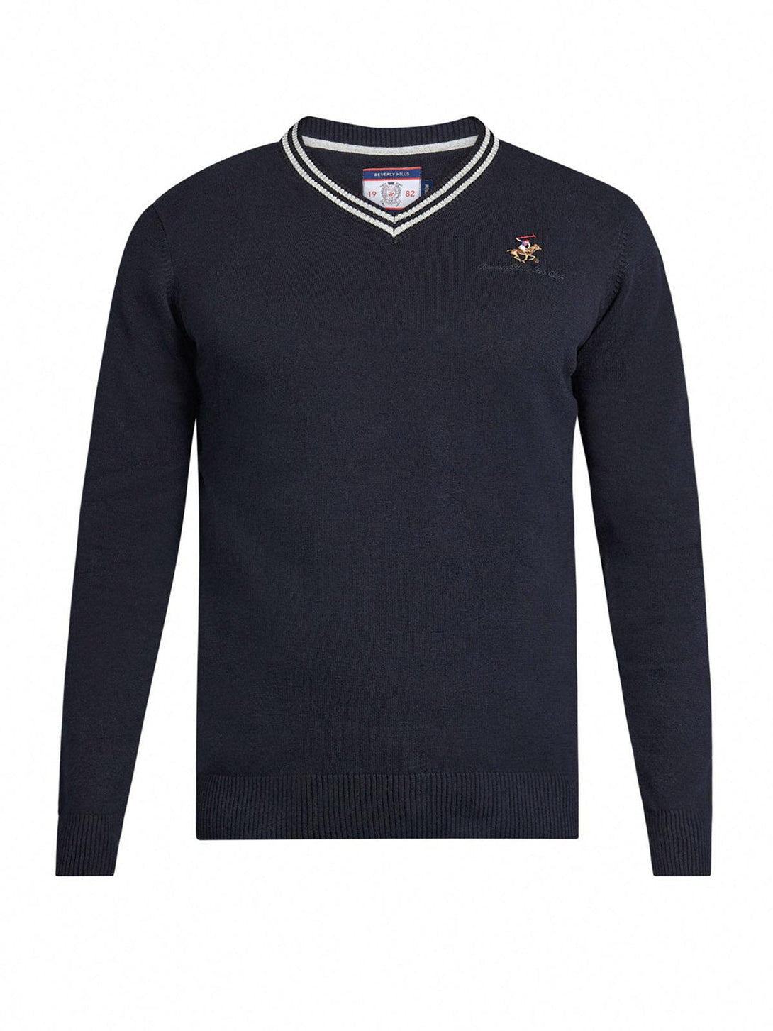 Beverly Hills Polo Club UK-ESSENTIAL TIPPED V-NECK COTTON KNIT SWEAT BLACK